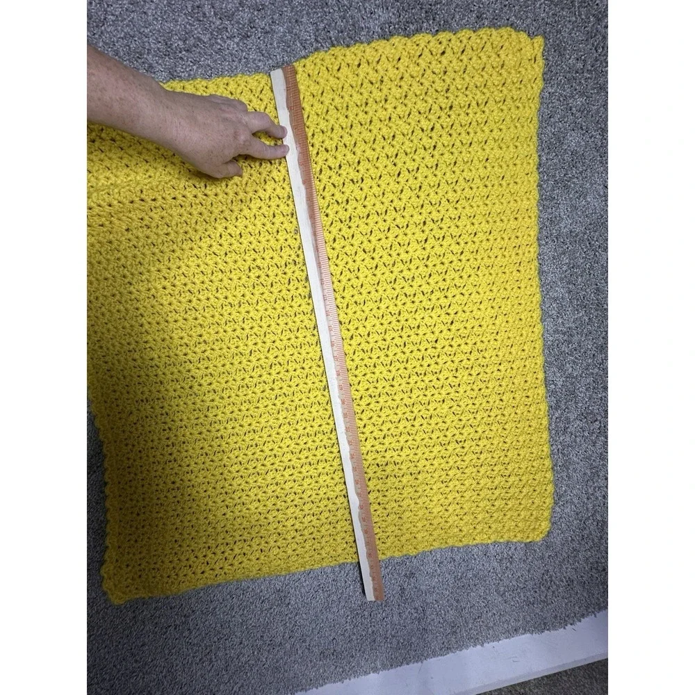 Handmade Crochet Baby‎ Blanket Yellow 33x33 Square Knit Afghan